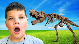 🦴 Digging FoR DINO BONES! Caleb & Dad Dig for DINOSAUR Bones and Find a T-REX! PRETEND PLAY FUN!