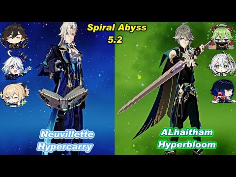 (5.2) C0 Neuvillette Hypercarry & C0 ALhaitham Hyperbloom Spiral Abyss Floor 12 Full Star _F2P