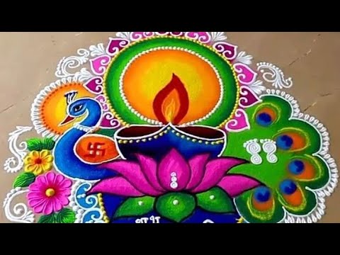 Peacock rangoli for new year | new year rangoli | happy new year rangoli | rangoli designs