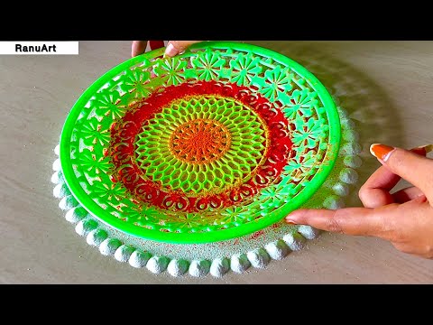 Simple peacock rangoli design 🌼 how to make beautiful rangoli 🌼RanuArt Rangoli🌼✨