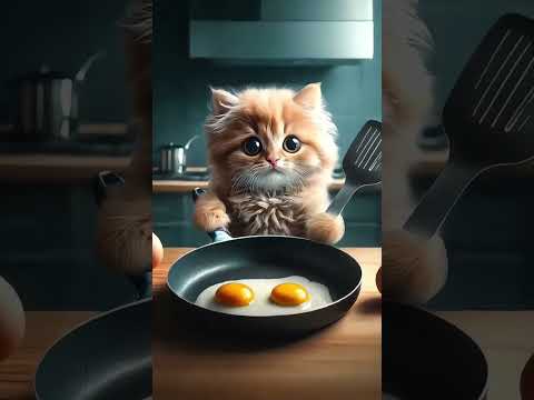 cut kitten making foods share with his friend🥰 #cat #ai