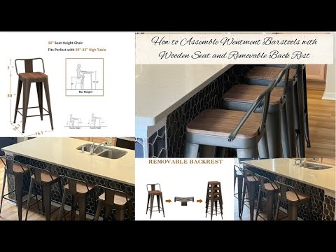 How to Assemble Wentment Bar Stools |Metal Barstools with Wooden Seat Removable Back Assembly Review