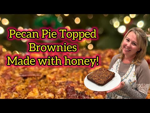 Pecan Pie Topped Brownies - made with HONEY instead of sugar #homemade #cooking #christmas