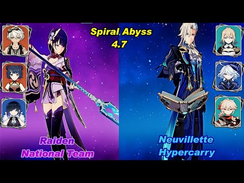 (4.7) C0 Raiden National Team  & C0 Neuvillette Hypercarry Spiral Abyss Floor 12 Full Star