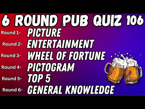 Pub Quiz 6 Rounds Picture, Entertainment, Wheel of Fortune, Pictogram, Top 5 & General Knowledge 106