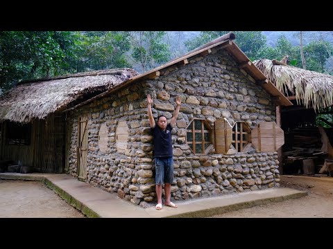 PRIMITIVE SKILLS; Forging hinges, Install Window | BUILDING STONE HOUSE in the mountain