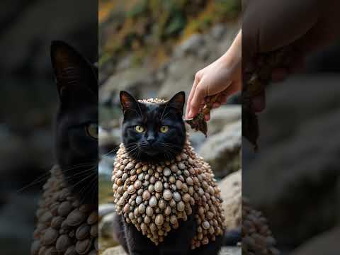 The black cat is infected with barnacles and shells that cannot be removed 黑猫身上感染藤壶和贝壳无法取出