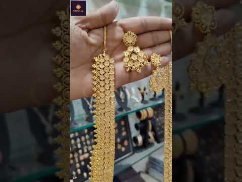 Long Haram One Gram Gold - Floral Design Gold Long Necklace - Gold Long Haram Set Designs Online