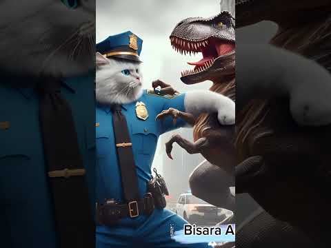 The dinosaur came the city and a cat police officer save the city #ai #cat #animmal #cuteanimal