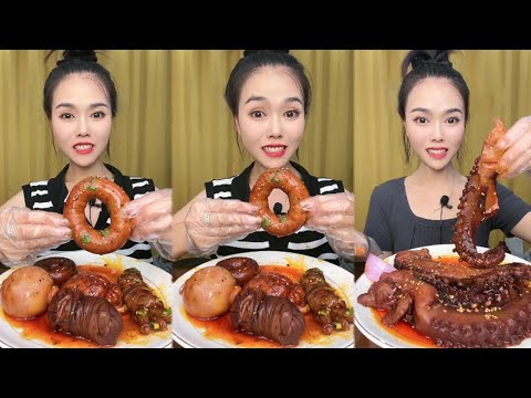 Pig large intestine + octopus feet，Asmr Mukbang Eating Show