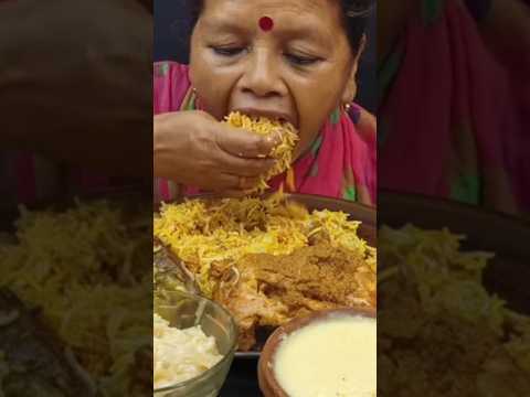 @eating spicy 🥵 mutton biryani with chicken curry ##ytshorts