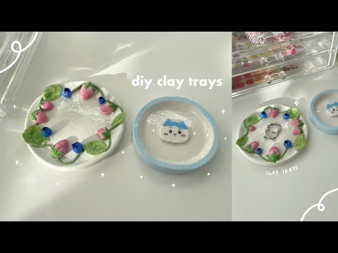 making air dry clay trays 🍓🫐 (no bake, fruits, chiikawa)