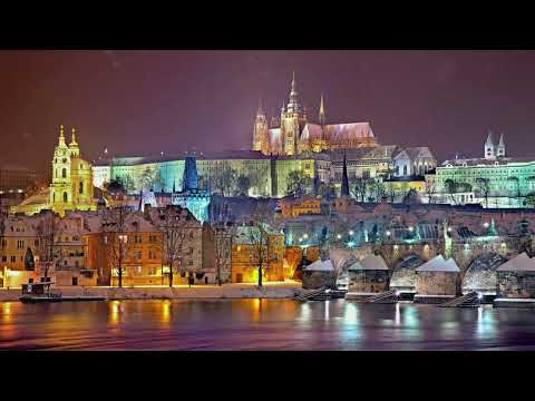 Snowy ❄️night ambience of Prague with soft 🎹piano music