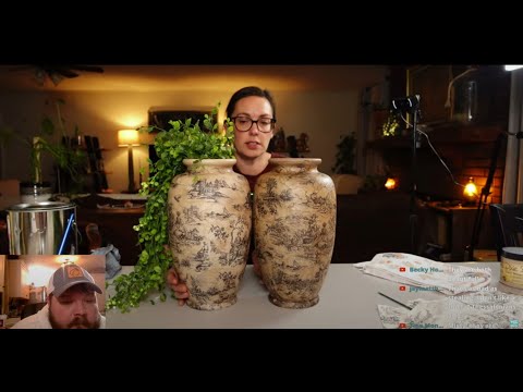 Decoupage a Vase with Missy using Black Toile Tissue Paper #replay