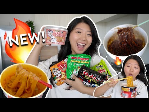 KOREAN RAMEN HAUL! Trying Every Samyang Buldak FIRE NOODLES pt.2 🔥 (mukbang & cooking)