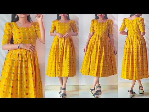 Casual wear cotton kurti dress cutting & stitching just 10 minutes | Ikat dress stitching | kannada