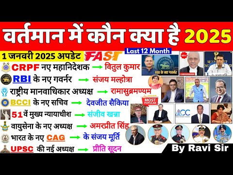 वर्तमान में कौन क्या है 2025 | vartman me kon kya hai 2025 | Current affairs 2025 Wartman mein kaun