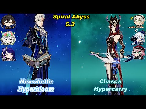 (5.3) C0 Neuvillette Hyperbloom & C0 Chasca Hypercarry Spiral Abyss Floor 12 Full Star