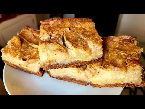 Apple Cinnamon Ooey Gooey Cake | A flat dense spice cake with an apple cinnamon cream cheese topping