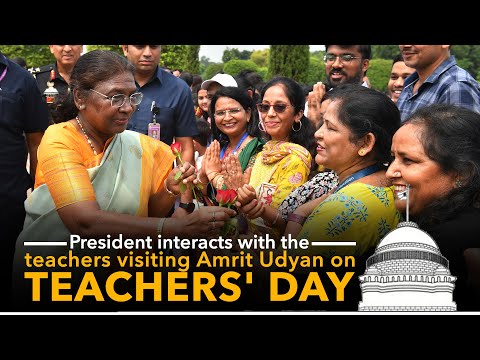 President Droupadi Murmu interacts with the teachers visiting Amrit Udyan on Teachers' Day