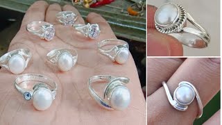 Silver Moti Ring Design / Silver Stone Ring Design / Latest Silver Pearl Ring Design New Collection