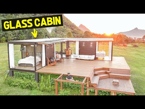 MODERN MINIMALIST GLASS CABIN w/ Hammock & Mountain Views! (Full Tour)