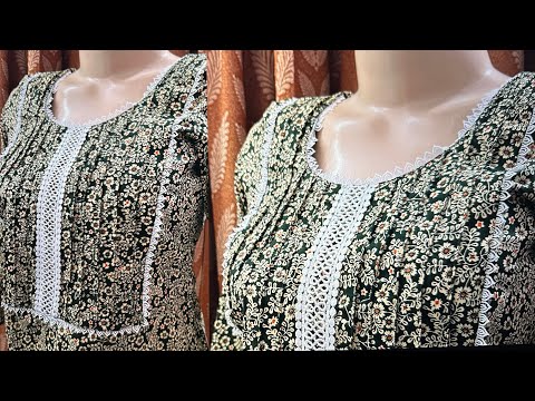 Pintucks और lace के साथ बनाए क़मीज़ का बिलकुल नया डिज़ाइन || Pintucks and lace patch neck design