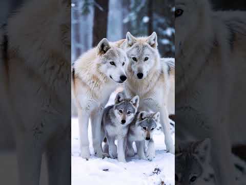 Majestic Snow-White Wolf Family in a Winter Wonderland #wolf