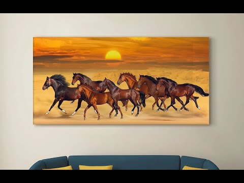 7 Running Horses with Sun Canvas Painting - YF Decor #painting #horsepainting   #vastushastra