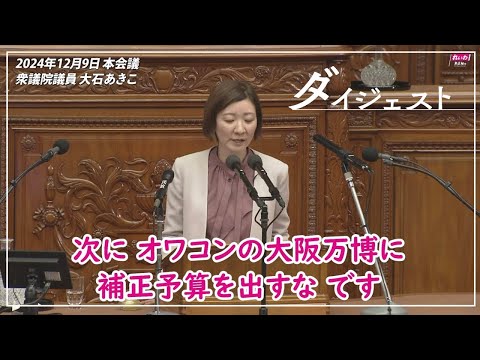 大石あきこ【いっぱいがっつりお金を出せ！】2024年12月9日 衆議院・本会議【国会ダイジェスト】