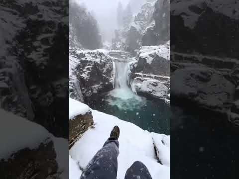 Aherbal waterfall in snowfall #aherbalwaterfall #kashmirinwinters