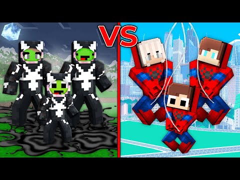 Minecraft でマイゼン スパイダーマン ファミリー vs マイキー ヴェノム ファミリーが対戦!