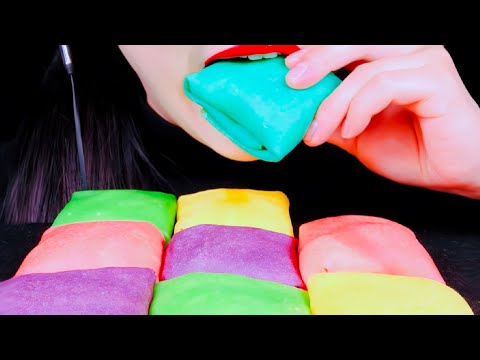 ASMR Rainbow Edible Towel Crepe Cake Eating Vlog, Mukbang 레인보우 식용 타월 크레이프 케이크 먹기 @AbbeyASMR