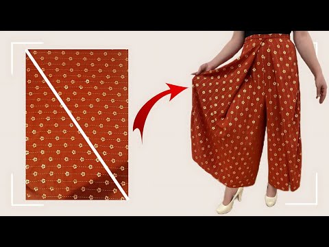 Very Easy how to Cuttting and trousers Stitching | Palazzo Skirt Pants tutorial with Cut-out Detail