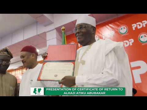 Atiku Abubakar Collects His Certificate of Return at the PDP Headquarters in Abuja.