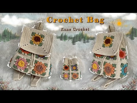 CROCHET BAG 🌺 Crochet Backpack Tutorial 🌺 Crochet Flower Granny Square Bag