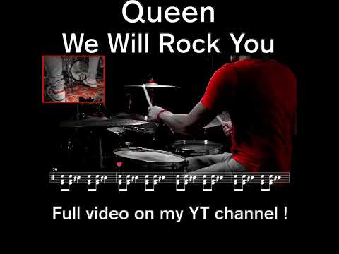 Queen - We Will Rock You - Drum cover (with scrolling drum sheet) #drumscore #drumcover