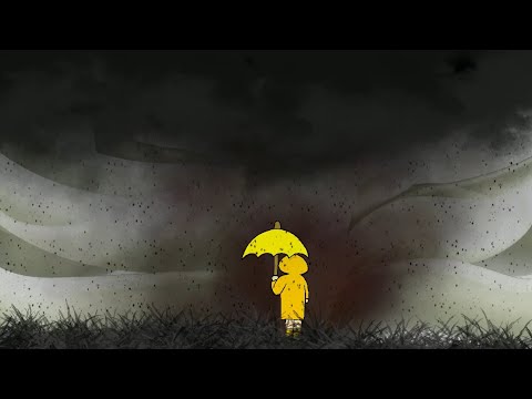 A little girl wearing a yellow rain coat in the rain(something is wrong)