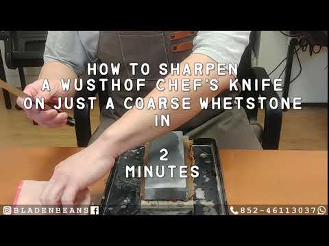 Sharpen a Wusthof Chef's Knife on #300 grit Whetstone in 2 mins (Knife Sharpening Hong Kong 磨刀香港) 廚刀