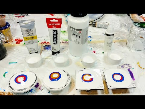 Acrylic pouring: Bloom effect test with 4 different types & brands & concistency of paint.