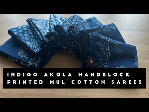 Detailed Video - Indigo Akola Hand block Printed Mul Cotton Sarees | Shop on www.fabk.in #fabksarees