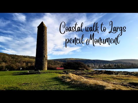 Coastal walk to the famous Largs pencil Monument in stormy weather