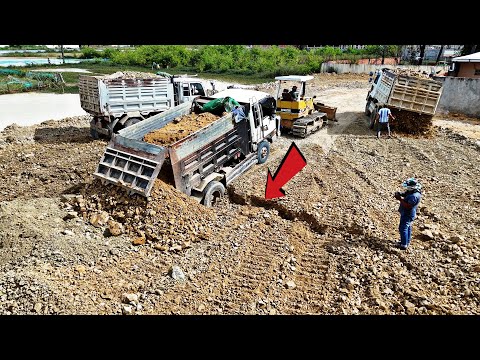 Day6| 5ton Truck Stuck Again, Whole Work Achieved 35%, Dozer Pushing Soil Stone Komatsu D31P