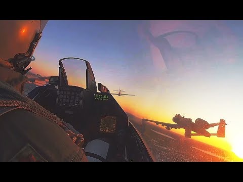 F-16 cockpit view flying with A-10's & P-51 Super Bowl LII 2018