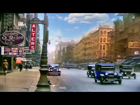 A Day in Philadelphia 1920s in color [60fps,Remastered] w/sound design added