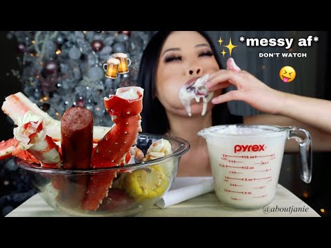 KING CRAB SEAFOOD BOIL MUKBANG in Alfredo Sauce  Eating Sounds ASMR #kingcrab #seafoodboil #seafood