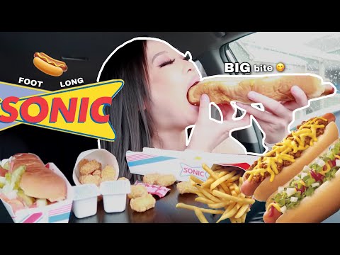 SONIC FOOTLONG HOT DOGS 🌭 CAR MUKBANG ASMR Eating Sounds #mukbang #hotdog #bigbites