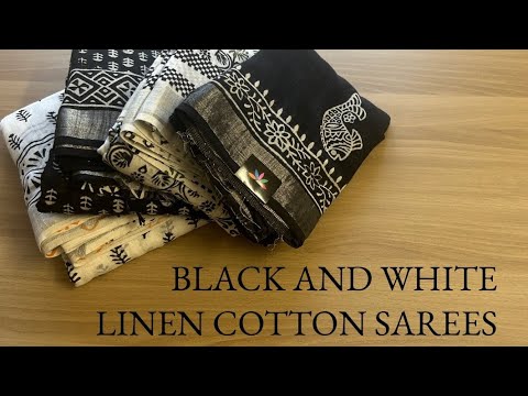 Detailed Video - 4 Pretty Black and White Linen Cotton Sarees | Shop on www.fabk.in #fabksarees