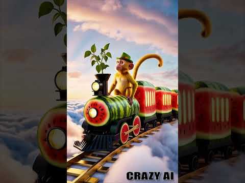 Monkey’s Magical Ride 🚂🍉 | Watermelon Train Chaos! || #shorts #viralvideo  #funny #crazyai