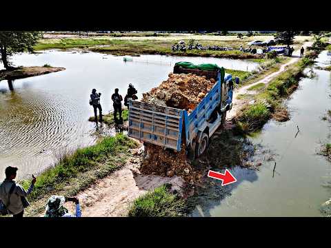 Extremely Operator Start The New Project Mitsubishi DOZER Push Level The Land Up, 5ton Truck Unload